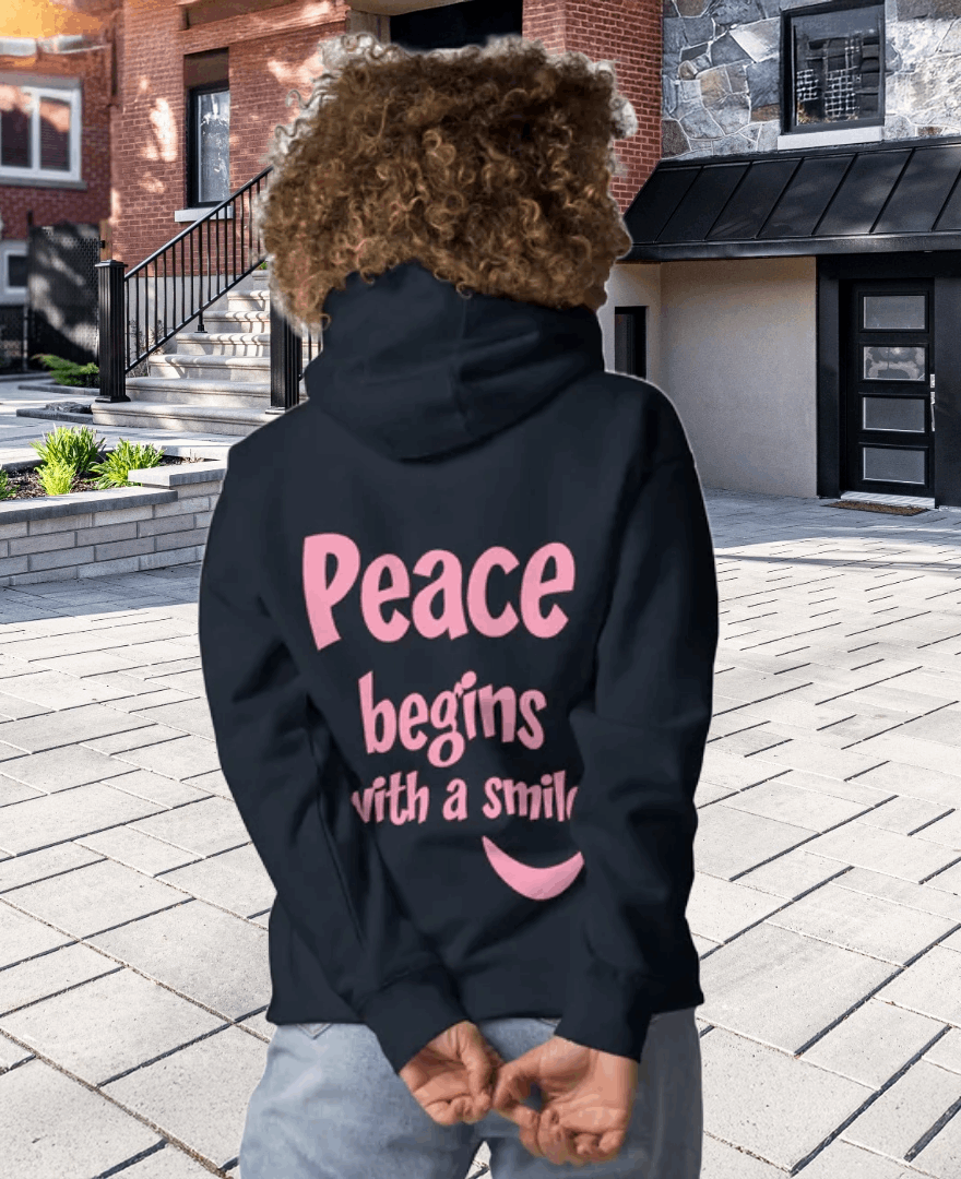 Peace Begins With A Smile Eco Hoodie (Navy Blue)