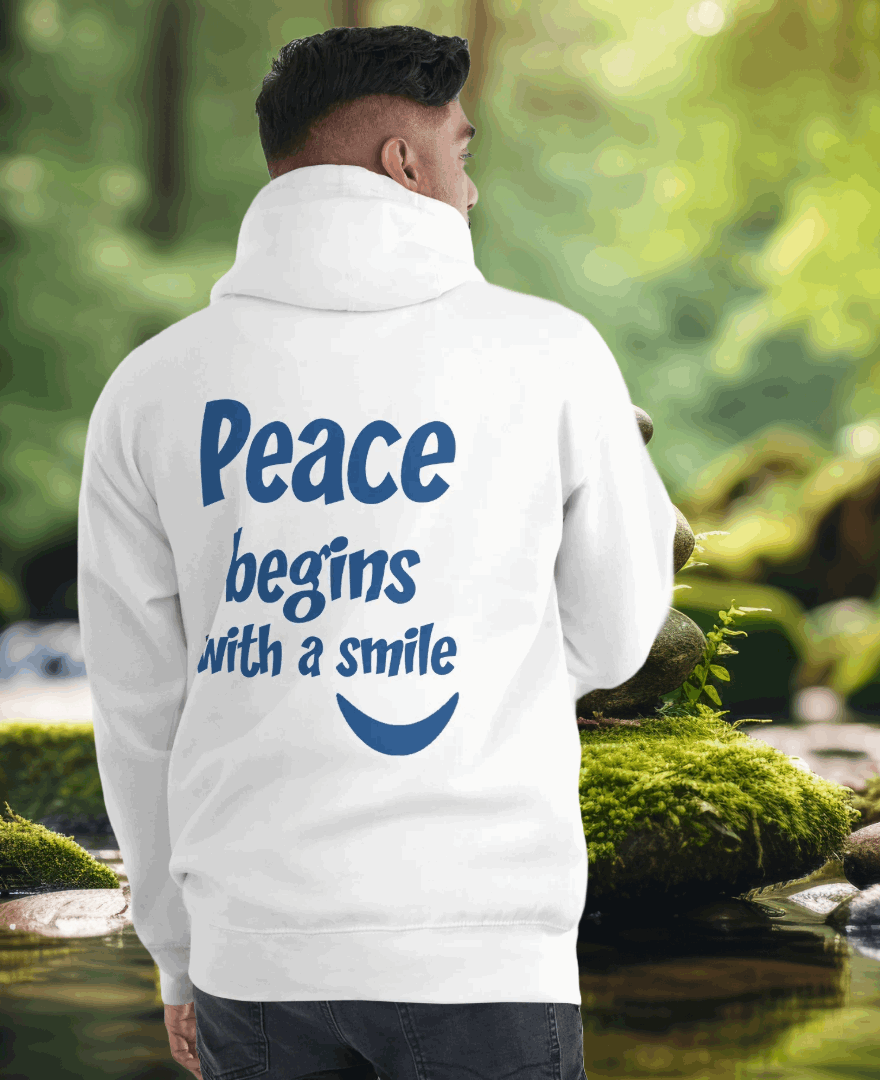 Peace begins with a smile Eco Hoodie (White)