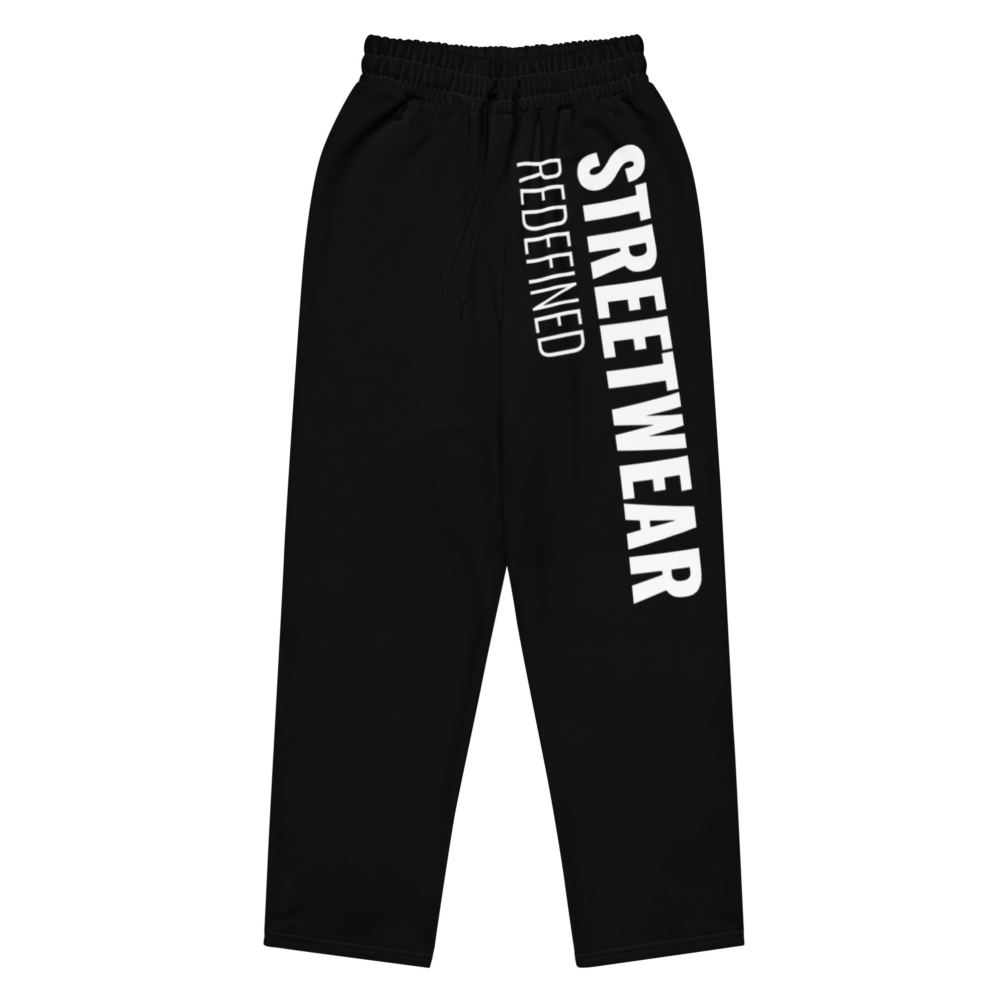 Men’s black wide-leg joggers flat lay product photo