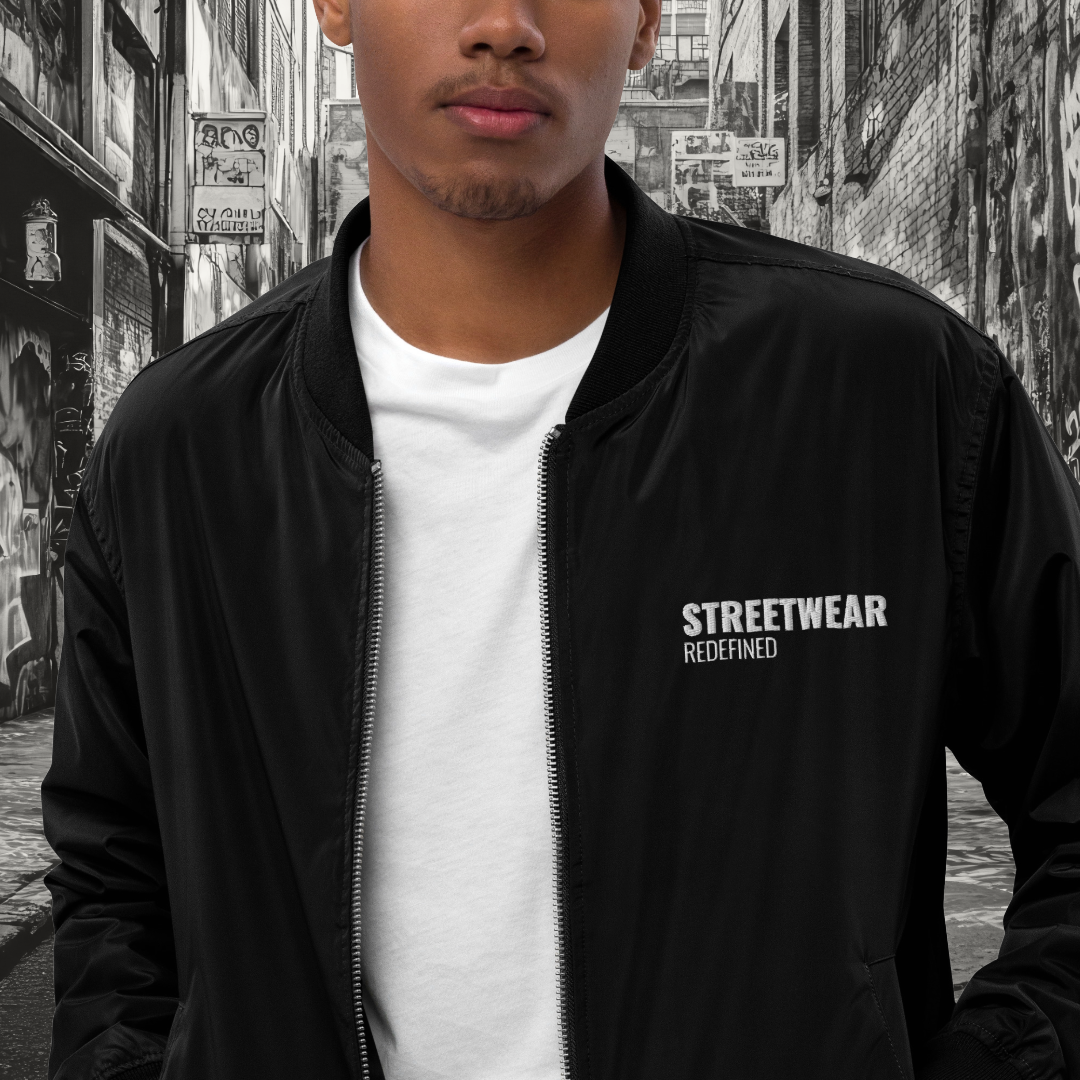 Men’s Premium Recycled Bomber Jacket in Black – Streetwear Redefined