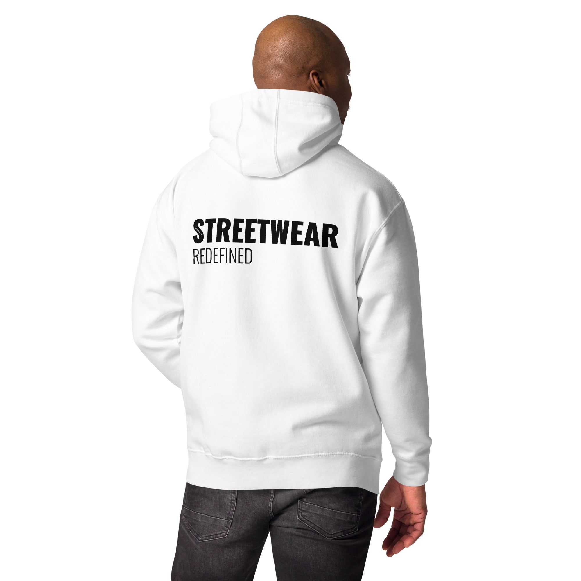 Back view of Men’s Premium Hoodie – Streetwear Redefined in White