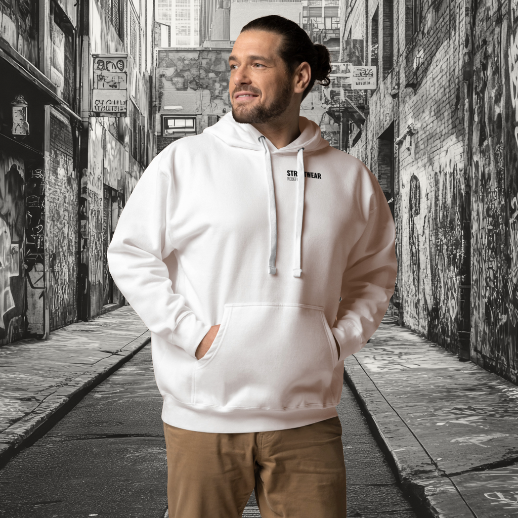 Men’s Premium White Hoodie – Streetwear Redefined Front and Side View