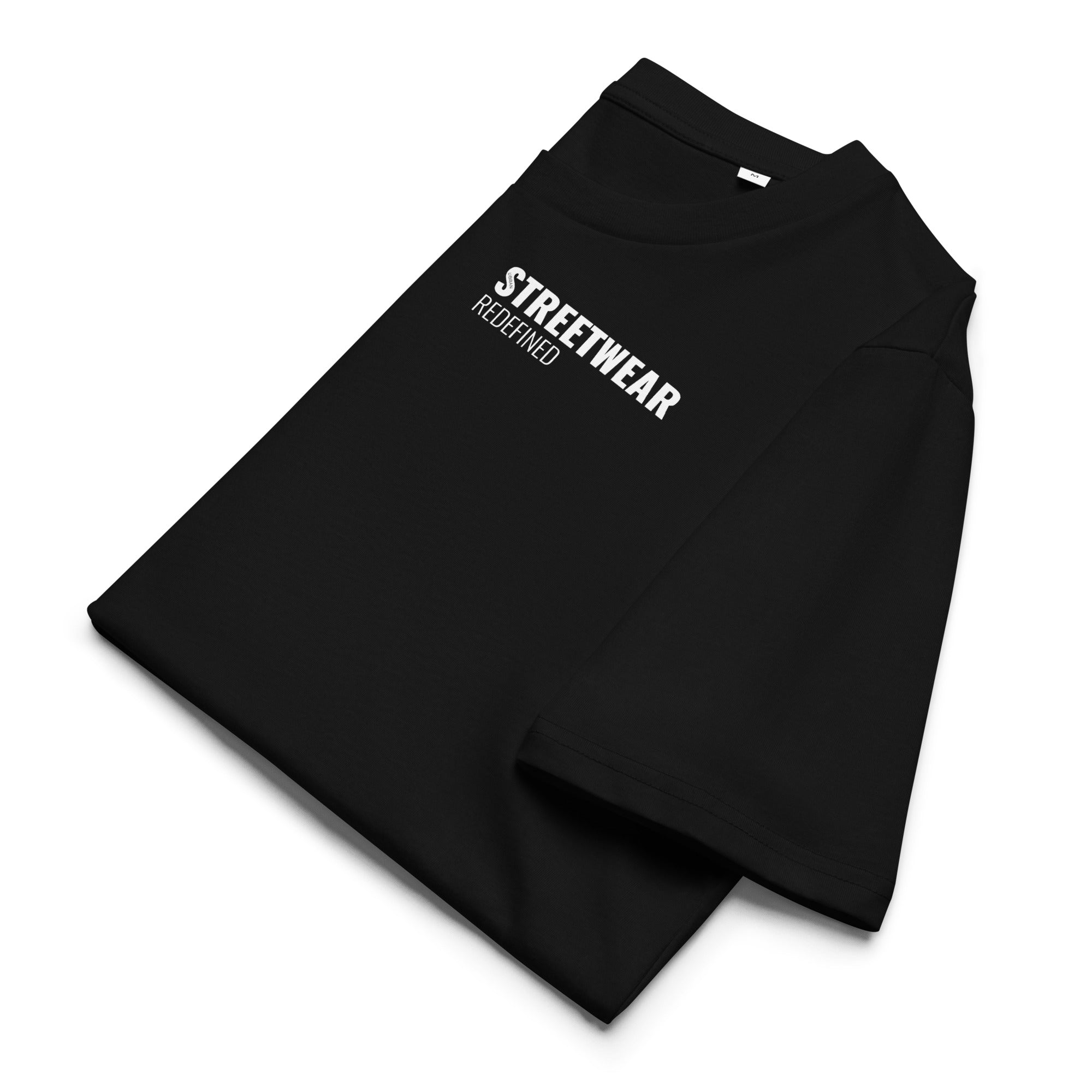 Men's Oversized Tee Black – Streetwear Redefined | Organic Cotton Urban T-Shirt - Folded