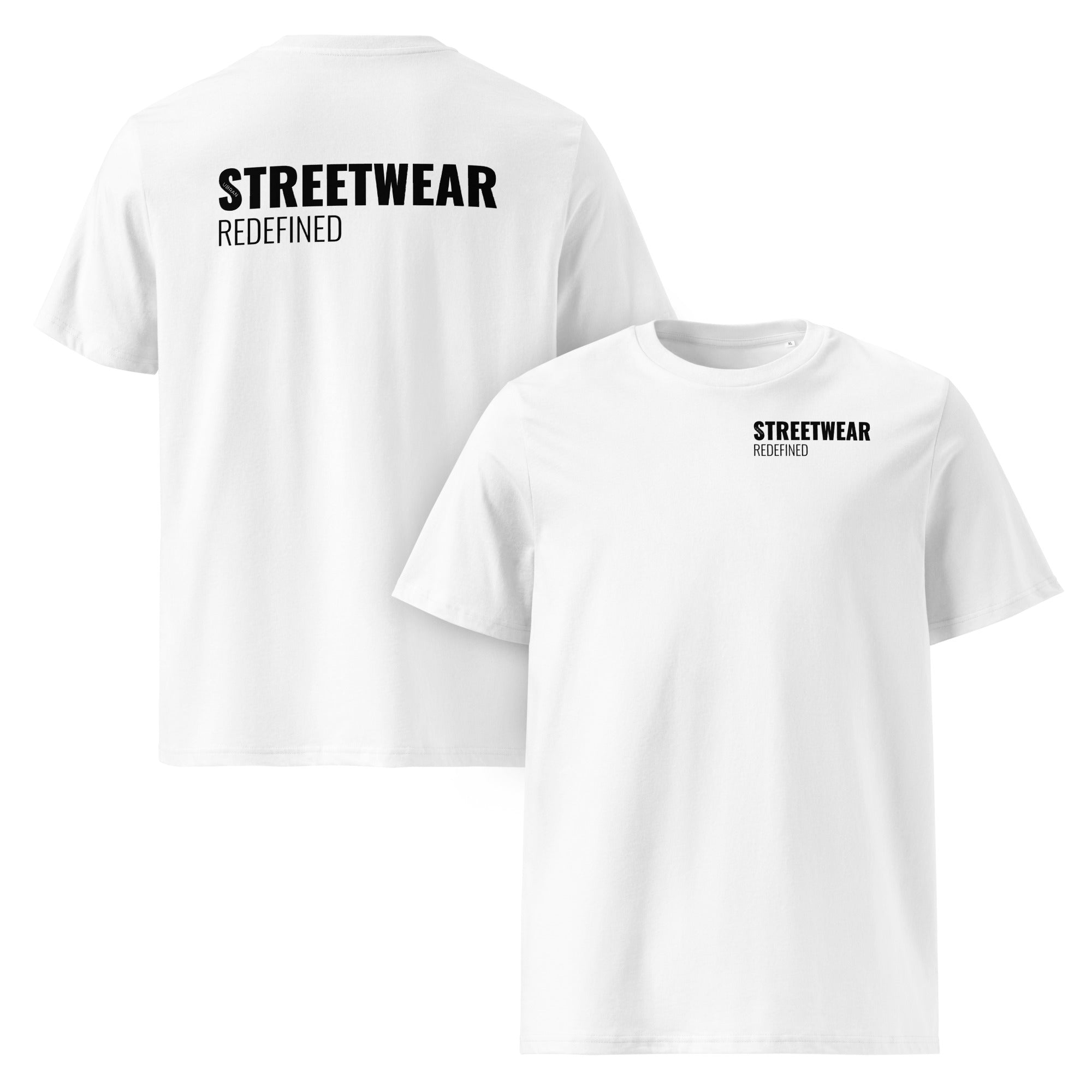 Men's Oversized Tee White with Black Logo – Streetwear Redefined | Organic Cotton T-Shirt - Front & Back