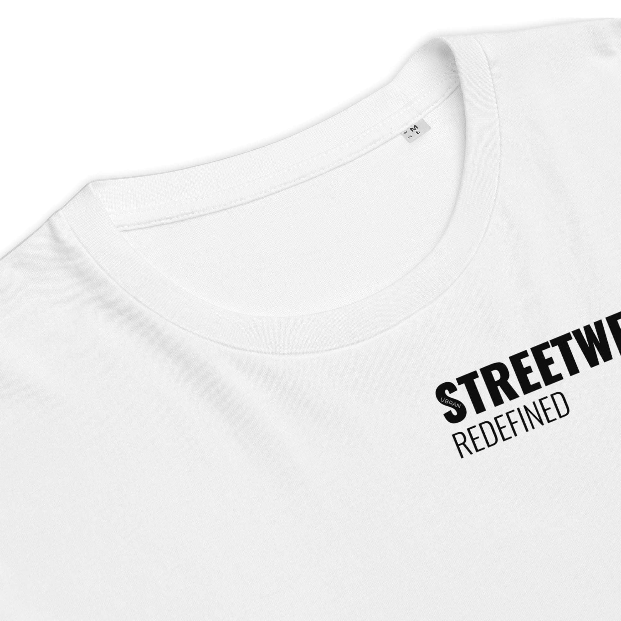 Men's Oversized Tee White with Black Logo – Streetwear Redefined | Organic Cotton T-Shirt - Close Up