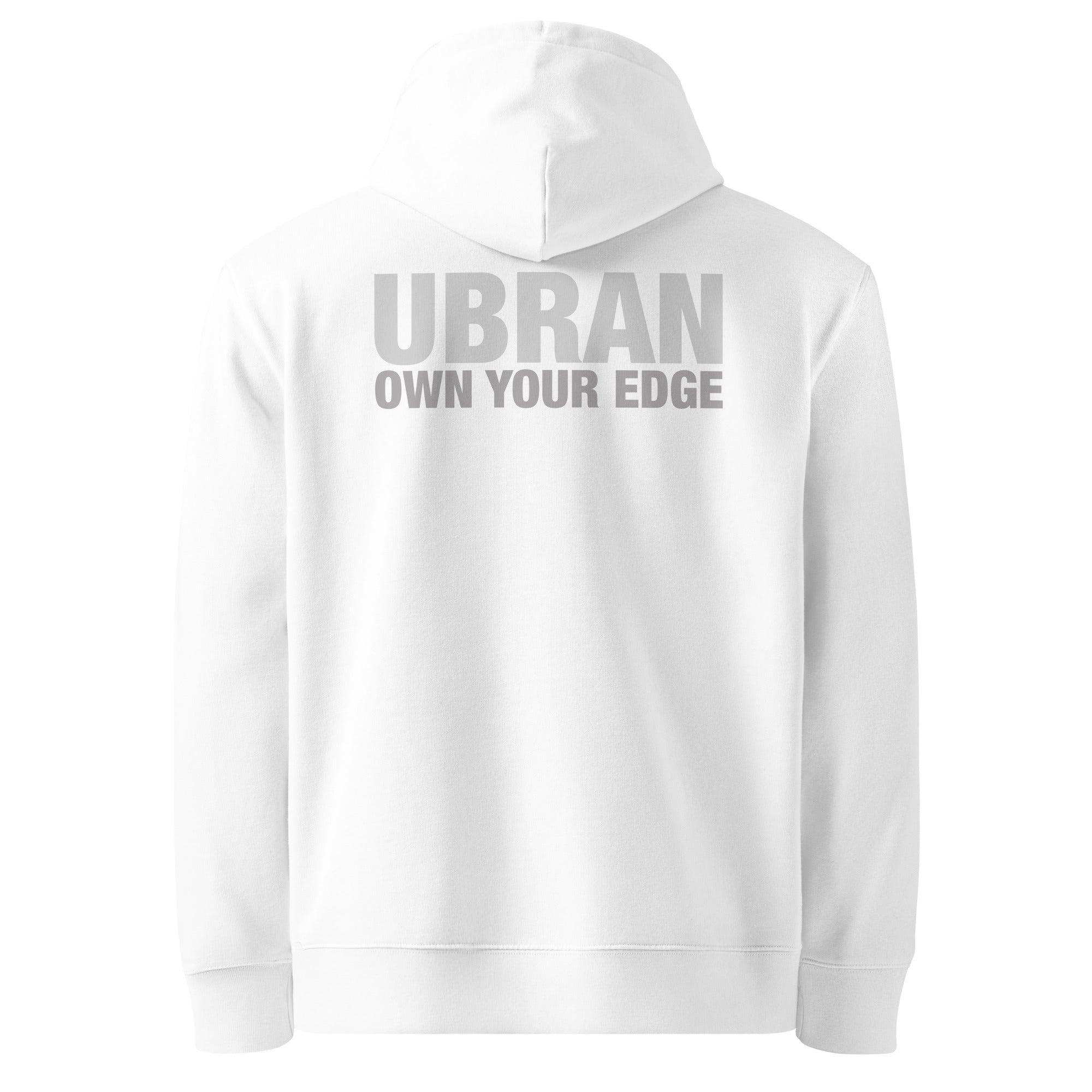 Back view of Women’s Organic Cotton White Hoodie – Urban Streetwear Style