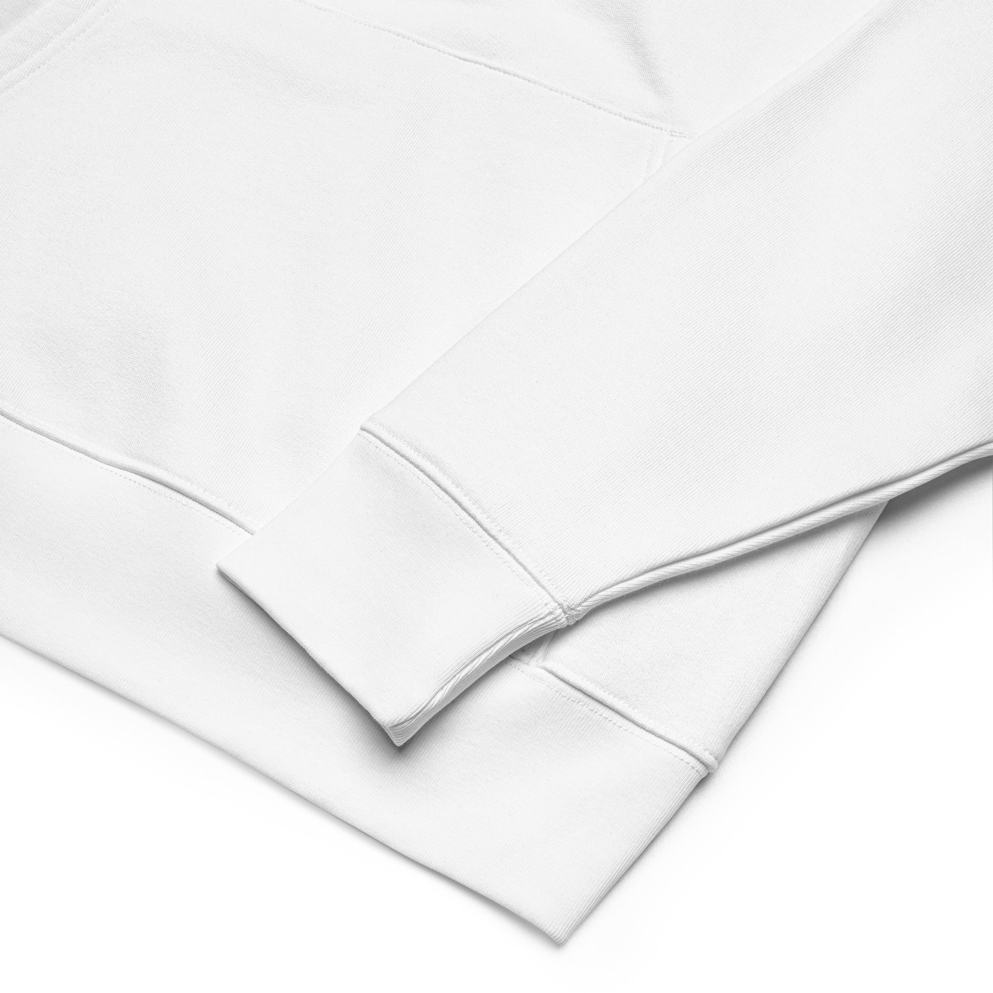 Close-up of fabric and hood details on Women’s Premium Organic Cotton Hoodie