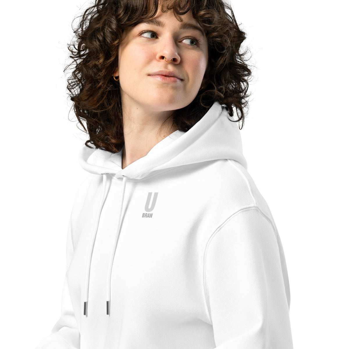 Front view of Women’s Premium White Hoodie with pouch pocket